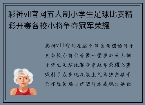 彩神vll官网五人制小学生足球比赛精彩开赛各校小将争夺冠军荣耀