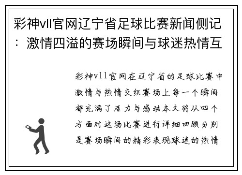 彩神vll官网辽宁省足球比赛新闻侧记：激情四溢的赛场瞬间与球迷热情互动的精彩回顾