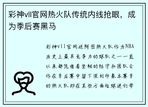 彩神vll官网热火队传统内线抢眼，成为季后赛黑马